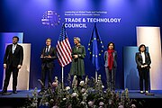 Secretary Blinken at a U.S.-E.U. Trade and Technology Council ministerial meeting in Luleå, Sweden, May 2023