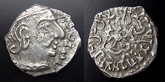Coin of Gupta ruler Chandragupta II (r.380–415) in the style of the Western Satraps.[99]