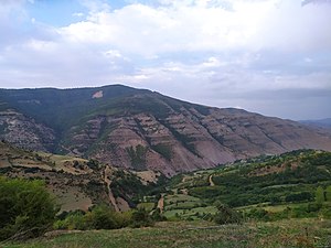 Photo of the nearby mountain range, captured atop hills near Ostayir village