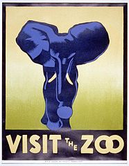 WPA poster promoting the zoo as a place to visit, showing an elephant