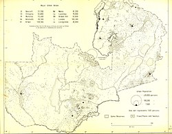an old demographic map of Zambia with shades indicating regions that were most urbanized