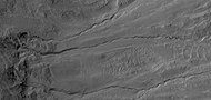 Close view of gullies, as seen by HiRISE under HiWish program. Curves in channels are evidence that these gullies were not created by landslides.