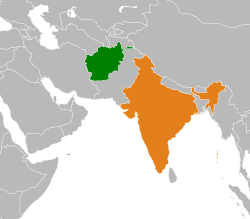 Map indicating locations of Afghanistan and India
