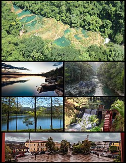 Clockwise from top: Semuc Champey in Lanquin, Lachua Lagoon in Coban, Cahabon river in San Pedro Carcha, Chichoj Lagoon in San Cristobal Verapaz, Finca Aurora in San Cristobal Verapaz & Coban Central Park