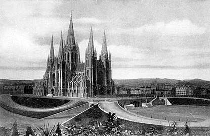 Neo-Gothic project of the National Basilica of the Sacred Heart by Pierre Langerock [fr] (1905)