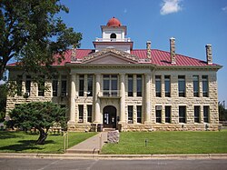 The Blanco County Courthouse of 1916 was the first permanent courthouse built after the county seat moved to Johnson City in 1890.