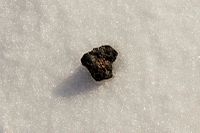 Meteoriten-Fundstück der Uralischen Föderalen Universität Ural, gefunden am Tschebarkulsee in der Nähe des Meteor-Einschlags