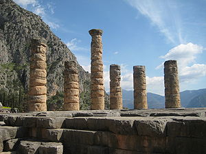 Columns found at the Temple of Apollo in Delphi