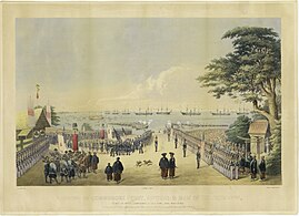 Landing of Commodore Perry and men to meet the Imperial commissioners at Yokohama, 14 July 1853