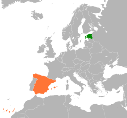 Map indicating locations of Estonia and Spain