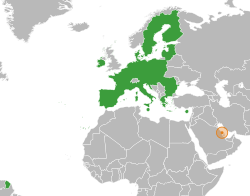 Map indicating locations of European Union and Bahrain
