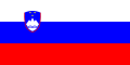 The flag of Slovenia, a charged horizontal triband.