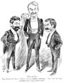 Image 3 Gilbert and Sullivan Image credit: Alfred Bryan Gilbert and Sullivan created fourteen comic operas, including H.M.S. Pinafore, The Pirates of Penzance, and The Mikado, many of which are still frequently performed today. However, events around their 1889 collaboration, The Gondoliers, led to an argument and a lawsuit dividing the two. In 1891, after many failed attempts at reconciliation by the pair and their producer, Richard D'Oyly Carte, Gilbert and Sullivan's music publisher, Tom Chappell, stepped in to mediate between two of his most profitable artists, and within two weeks he had succeeded. This cartoon in The Entr'acte expresses the magazine's pleasure at the reuniting of D'Oyly Carte (left), Gilbert (centre), and Sullivan (right). More featured pictures