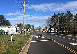 Mountain Road in Glen Allen, Virginia, with historical marker in the foreground