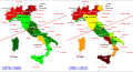 Italian emigration per region from 1876 to 1900 and from 1901 to 1915