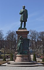 Johan Ludvig Runeberg, with the Finnish national anthem Vårt land by him inscribed at the bottom[9]