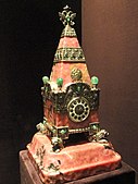 Kremlin Tower Clock; 1913; rhodonite, silver, enamel, emeralds, sapphires; by House of Fabergé; Cleveland Museum of Art
