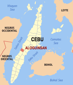Map of Cebu with Aloguinsan highlighted