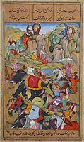Timur defeats the sultan of Delhi, from Akbar's copy, between 1595 and 1600
