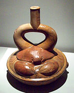 Ceramic vessel representing a crustacean. Moche culture artwork from Peru.
