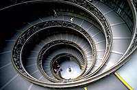 Wendeltreppe im Vatican-Museum in Rom als Beispiel für einen schraubenförmigen Baukörper zum Vergleich. Die Symmetrie entspricht der von (P)-Heptahelicen