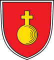 Gemeinde Kleinaitingen In Rot ein goldener Reichsapfel mit Kreuz.