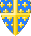 Azur, semy of crosslets Or, a cross of the second, attributed to the Hauteville family, as reported by Gilles-André de la Rocque