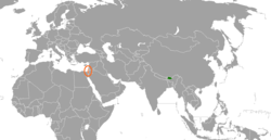 Map indicating locations of Bhutan and Israel