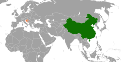 Map indicating locations of China and Croatia