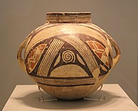 Clay vase with polychrome decoration, Dimini, Magnesia, Late or Final Neolithic (5300-3300 BC). Ceramic; height: 25 cm (93⁄4 in.), diameter at rim: 12 cm (43⁄4 in.); National Archaeological Museum (Athens).