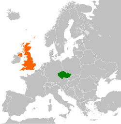 Map indicating locations of Czech Republic and United Kingdom