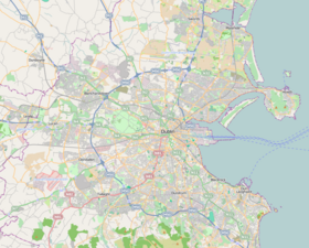 Map of Dublin with the five League of Ireland Premier Division Dublin teams