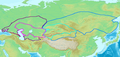 Western Turkic Khaganate (581/603-742 AD) and Eastern Turkic Khaganate (581/603-645 AD) in 600 AD.