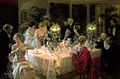 Image 10The End of Dinner by Jules-Alexandre Grün (1913). The emergence of table manners and other forms of etiquette and self-restraint are presented as a characteristic of civilized society by Norbert Elias in his book The Civilizing Process (1939). (from Civilization)