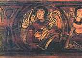 Sicily, 12th century image from the Cefalù Cathedral. Skin topped lute, possibly guitarra morisca or rubab