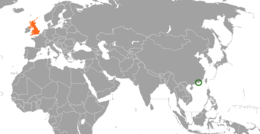 Map indicating locations of Hong Kong and United Kingdom