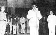 Sukarno reading the declaration of independence