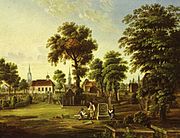 Der Friedhof von Norden mit der Nikolaikapelle, Gouache von Justus Elias Kasten, 1820