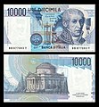 10,000 lire – obverse and reverse – printed in 1984