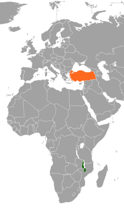 Map indicating locations of Malawi and Turkey