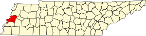 Map of Tennessee highlighting Lauderdale County