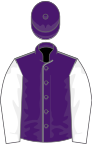 Purple, grey seams, white sleeves, purple cap
