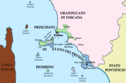 Principality of Piombino and nearby Italian states around mid-18th century