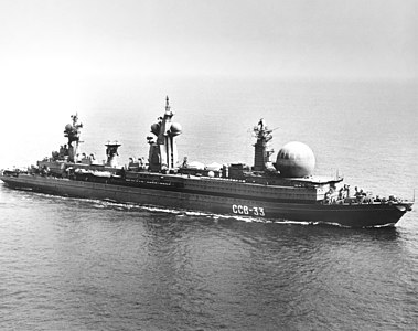 The Soviet nuclear-powered command and control naval ship SSV-33 Ural in the year 1988