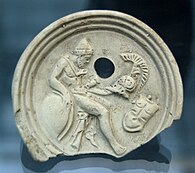 Odysseus and the arms of Achilles (oil lamp fragment, 1st century AD)