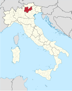 Map highlighting the location of Trentino in Italy