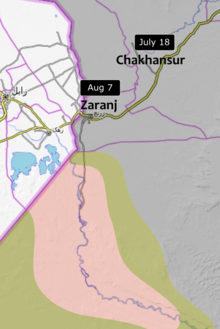 Map of 2021 Taliban Offensive around Zaranj on 7 August