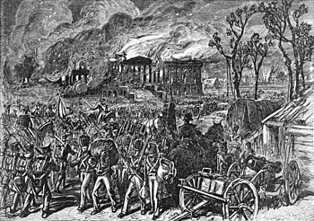 Die Briten brennen nach ihrem Sieg bei Bladensburg am 19. August 1814 die öffentlichen Gebäude Washingtons nieder