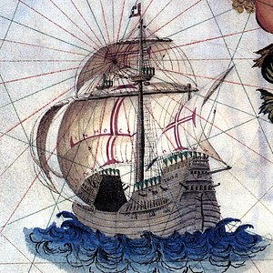 Portuguese carrack, as depicted in a map made in 1565