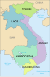 Administrative Gliederung der Kolonie Französisch-Indochina mit den mehrheitlich vietnamesischen Regionen Tonkin, Annam und Cochinchina